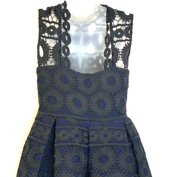 Maje Rodeo Lace Mini Dress High Neck Pleated Gothic Black Blue - Picture 13 of 15